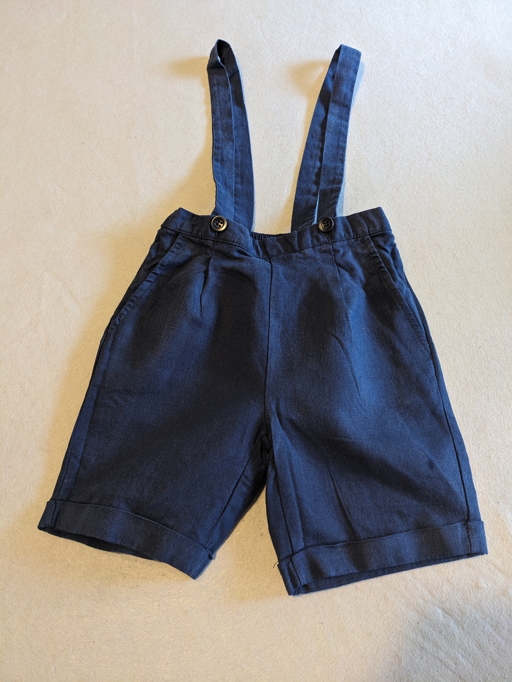 Kids Navy Suspender Shorts Overalls